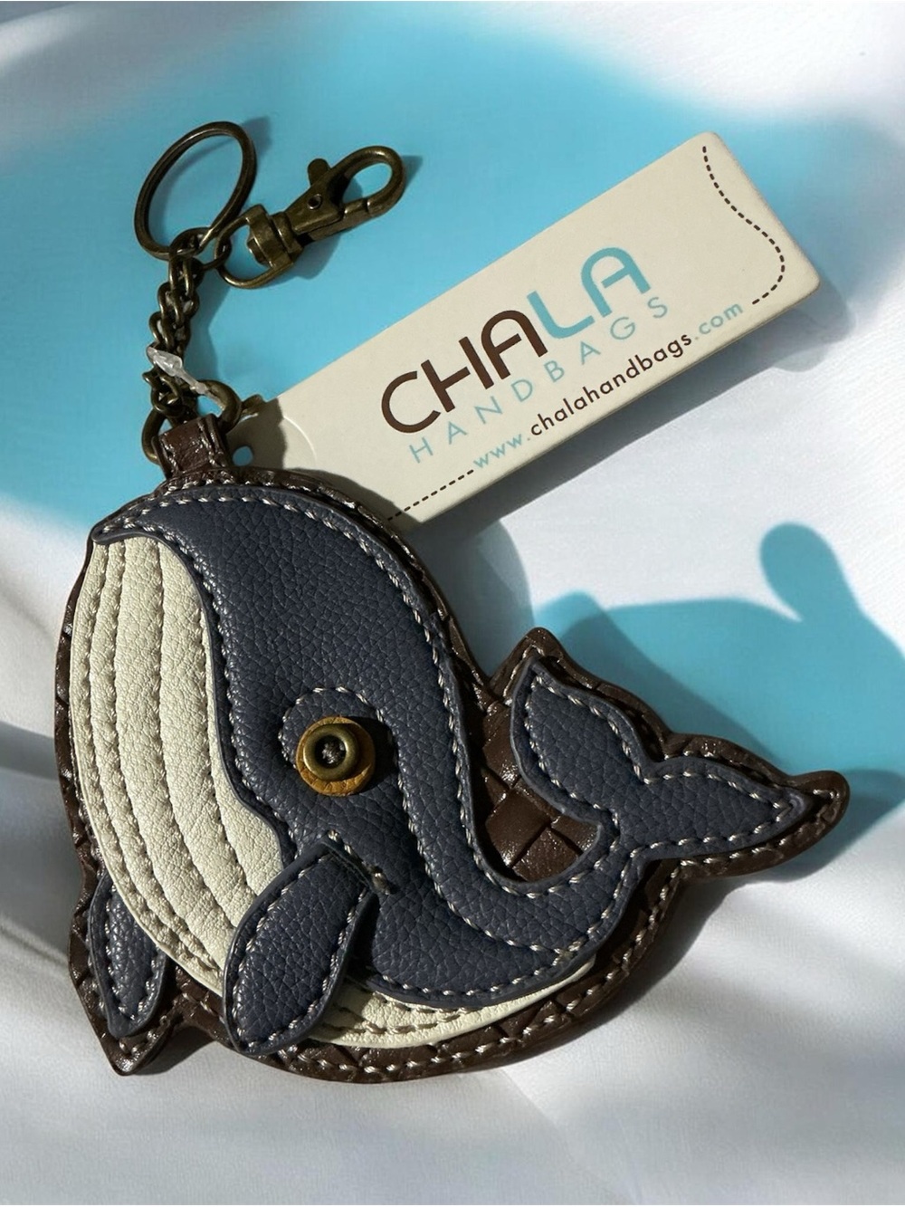 Chala Whale Keychain/Bag Charm Coin Purse - Blue, Cream & Brown NWT